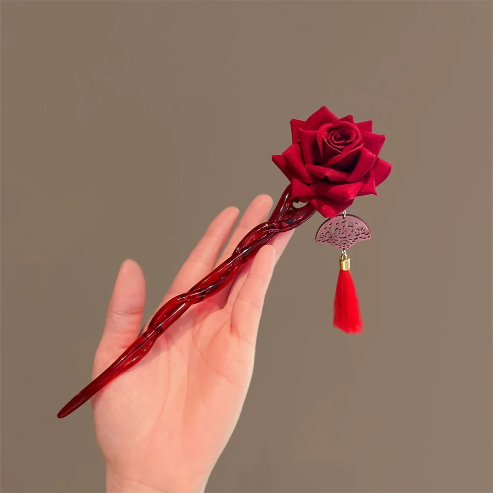 Classic Hair Stick Chopsticks Flower Metal Fringe Hairpin For Women Pearl Black Beads Cheongsam Hair Bun Jewelry Gifts