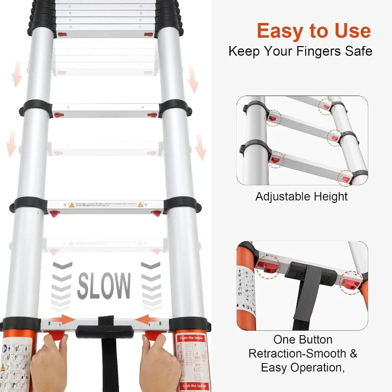 LUISLADDERS Telescoping Ladder Multi-Use Telescopic Extension Ladder One-Button Retraction Anti-Pinch and Anti-Slip 330 Lb