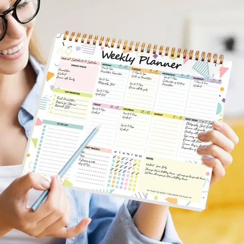 Weekly Desk Planning Pad Desk Weekly Schedule 2024 Coil Notepad Multi-Functional Planning Tool For Travel Study Homework Work