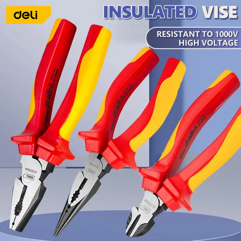 Deli 1000V VDE Insulation Diagonal Pliers Multifunctional Pliers Long Nose Pliers Wire Cutters Electrician Car Repair Tools