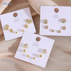 SUNSLL Trendy Gold Plated Round/Heart/Star Stud Earrings Set Cubic Zircon Geometric Versatile Daily Jewelry For Women Girls