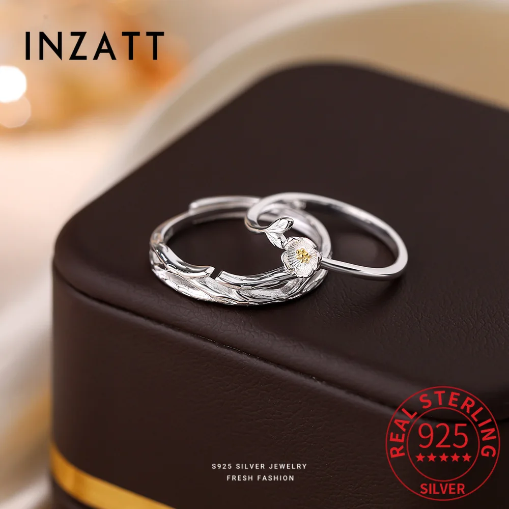 

INZATT Genuine 925 Sterling Silver Branches and Flowers Adjustable Ring for Women Cute Fine Jewelry Light Luxury Accessories