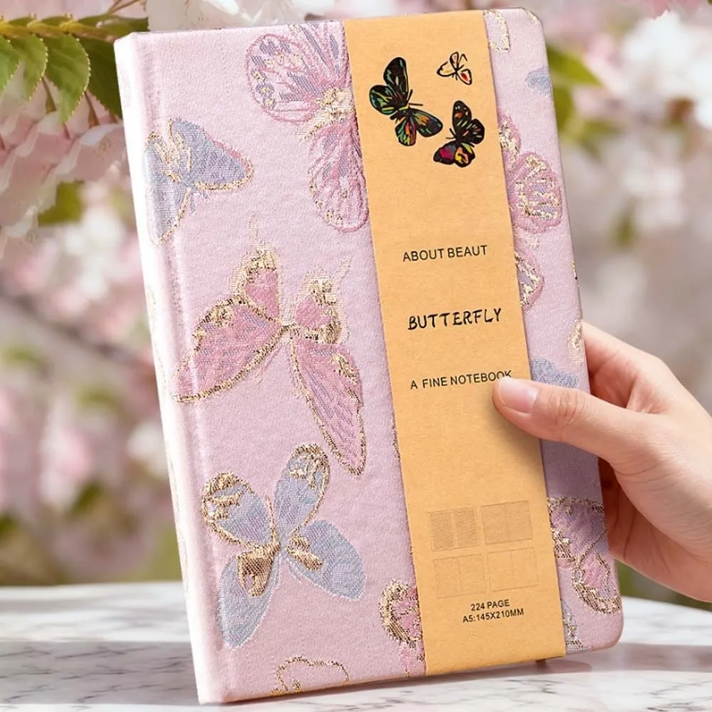 Leather Embroidered Flower Notebook Pattern Anti-splash Water Butterfly Journal Book A5 Time Organizer Schedule Notepad