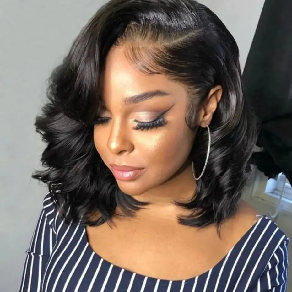 

100% Human Hair Body Wave Short Bob Wigs Transparent 13x4 Lace Front Human Hair Wigs For Black Women 8 10 12Inch Pre Plucked