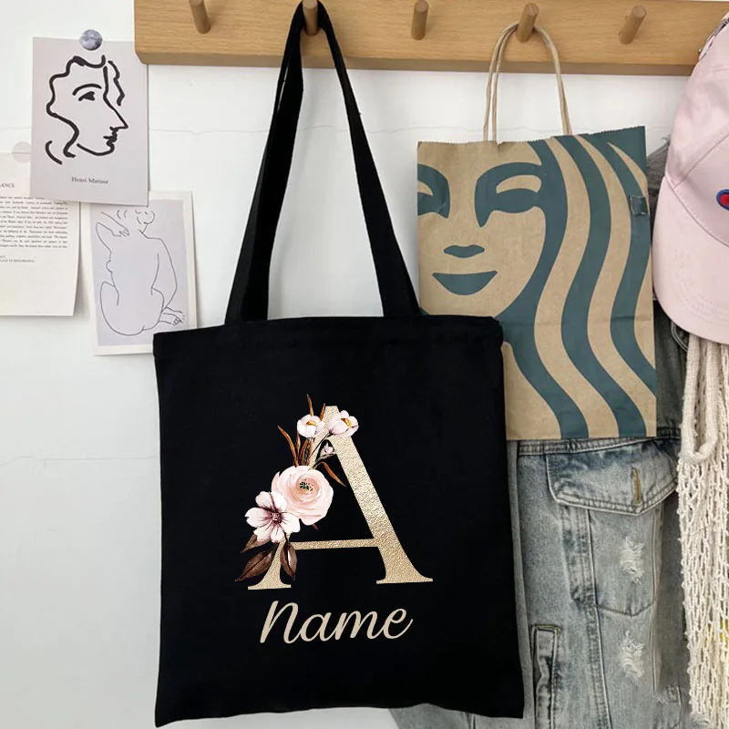 Personalized Name Bag Bridesmaid Team Bride Tote Bags Women Shopper Handbag Foldable Shopping Bag Lady Canvas Plain Tote Bag