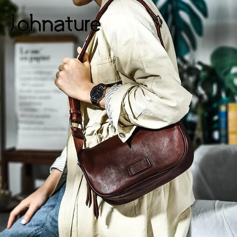 

Johnature Retro Natural Real Cowhide Women Shoulder Bags 2024 New Genuine Leather Fashion Crossbody Bags Versatile Underarm Bag