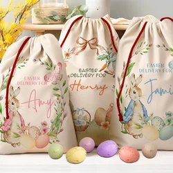 Personalised custom name Bunny rabbit bag happy Easter party decoration Egg Hunt basket children kid boy girl gift Sack Bucket