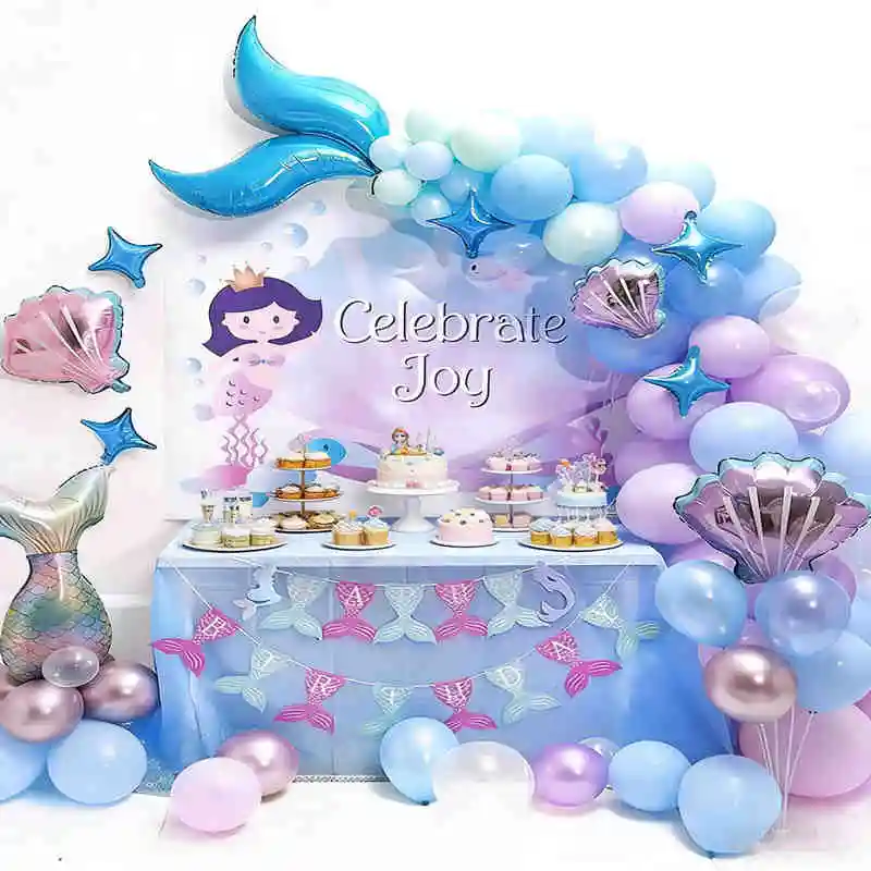 Little Mermaid Themed Balloon Garland Set Metallic Purple Balloons Birthday Party Decoration for Kids Girls Mermaid Themed Decor