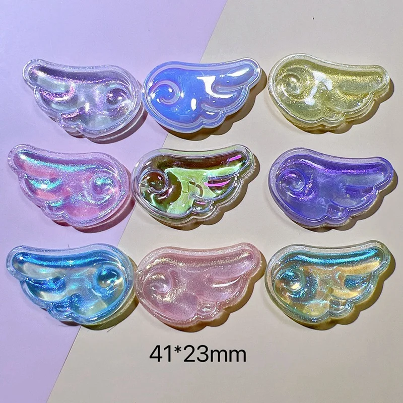 80 PCS Cute Colorful Shining Pearl Angel Wing Collection Flat Back Ornament Random Color Acrylic Jewelry Bows Accessories