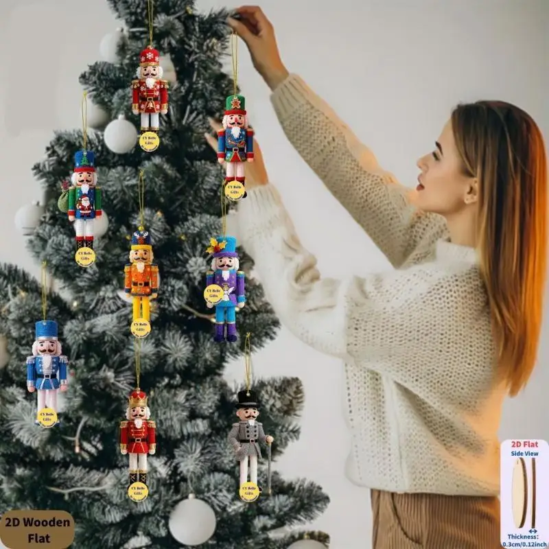10Pcs Crocheted Nutcracker Ornaments With 2D Flat Wooden Base For Christmas Holiday Party Decoration