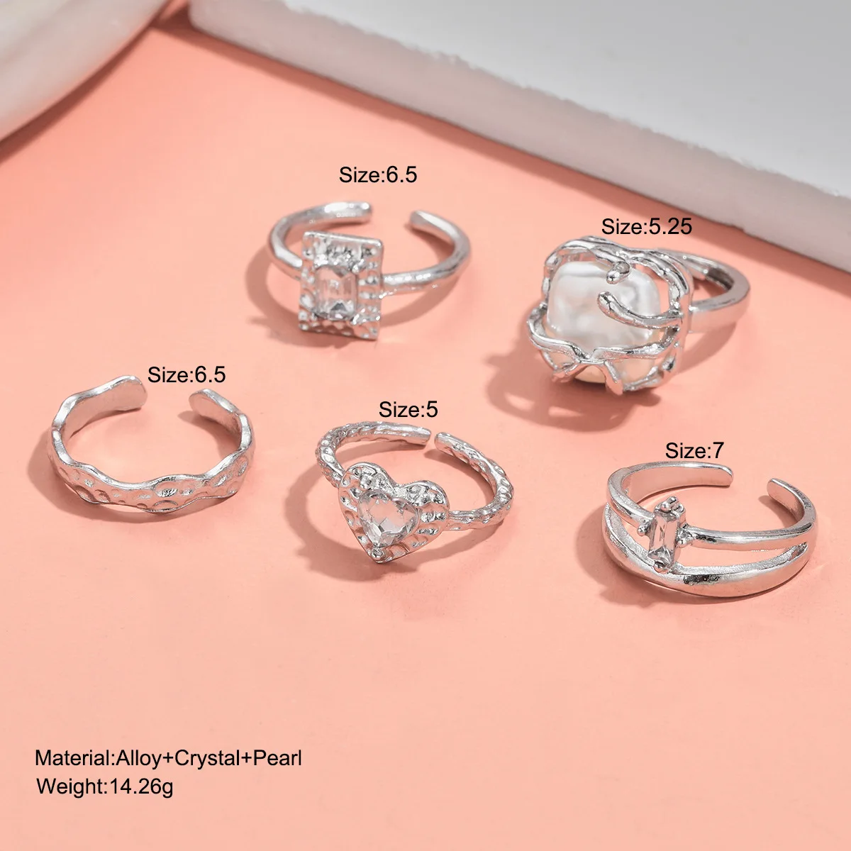 1set Hot Selling Instagram Fashionable Commuter Light Luxury high-end Sense Ring Set Irregular Alloy Square Brand Ring Wholesale