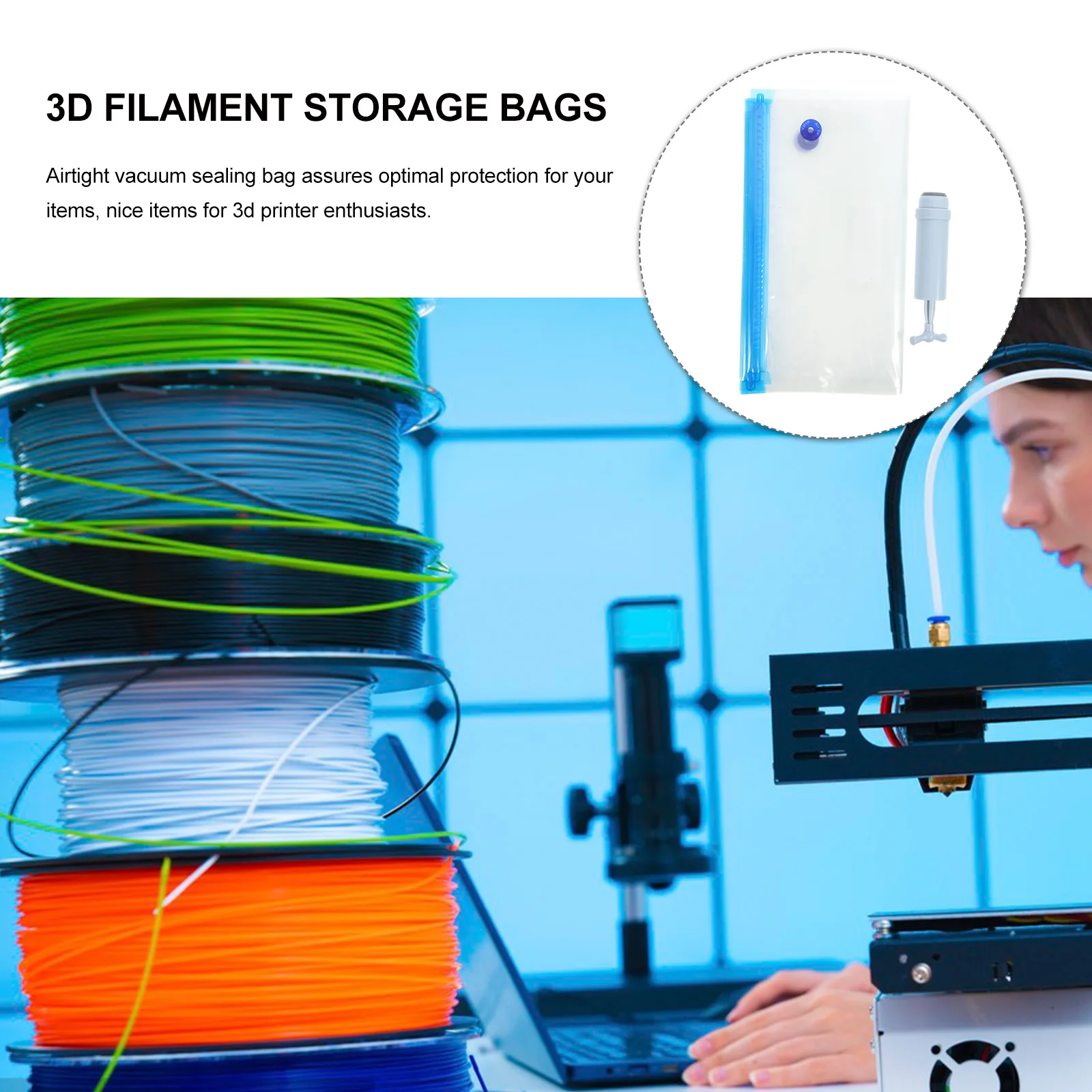 

Filament Storage Vacuum Bags 30x34cm Thick Transparent Airtight Storage Bags Hand Pump Included 3D Printer Filament Storage