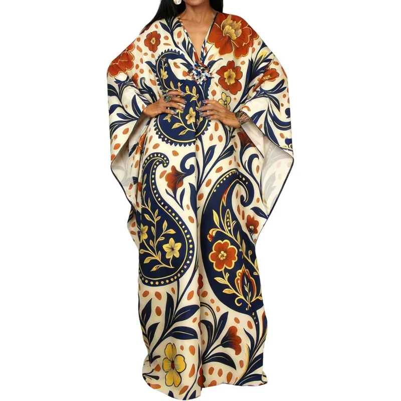 

Women Ethnic Print Kaftan Beach Dress Plus Size Swimsuit Cover Up