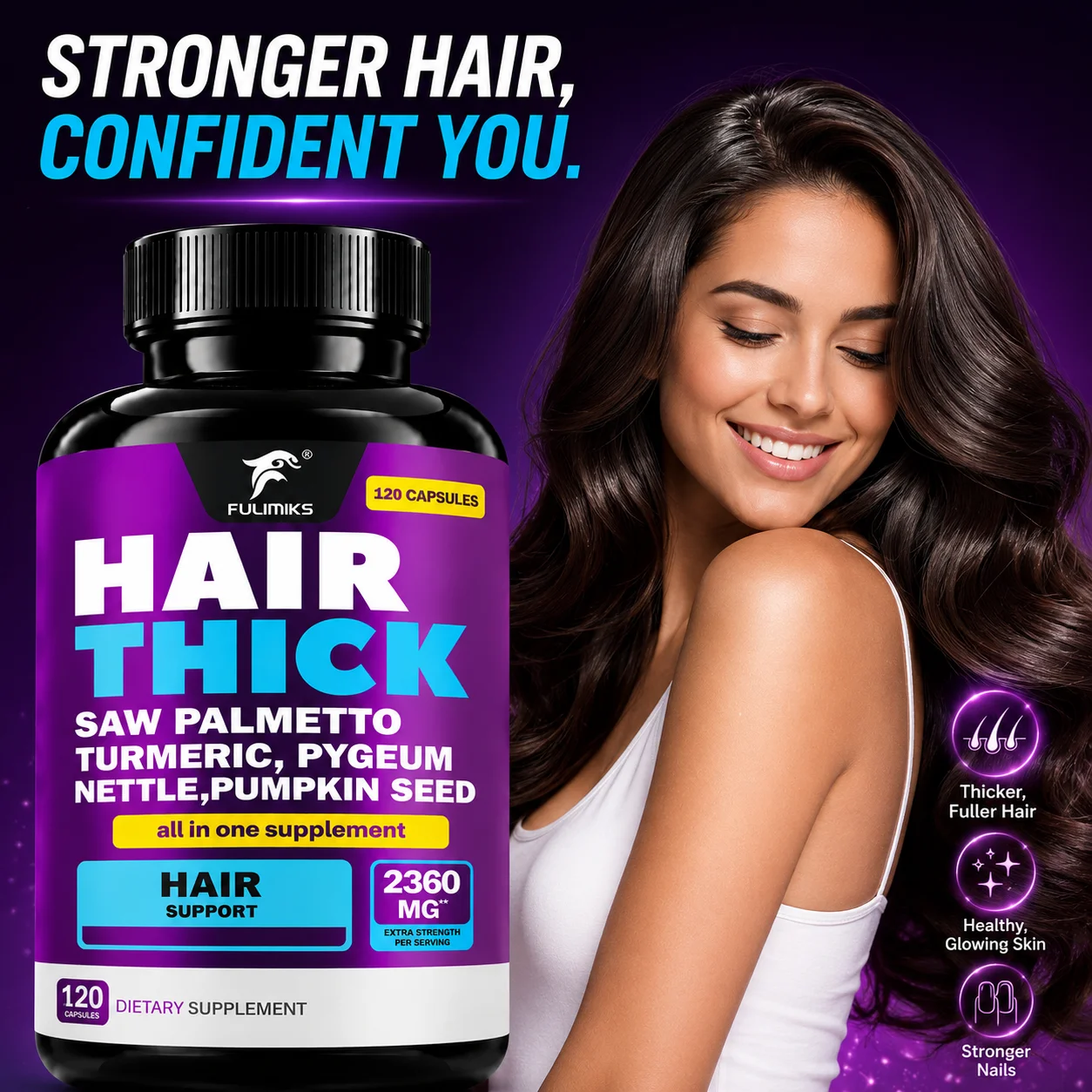 Hair Thick Support Capsules, with Saw Palmetto, Pygeum, Nettle, Pumpkin Seed, Support DHT Metabolism,Promote Thicker Fuller Hair