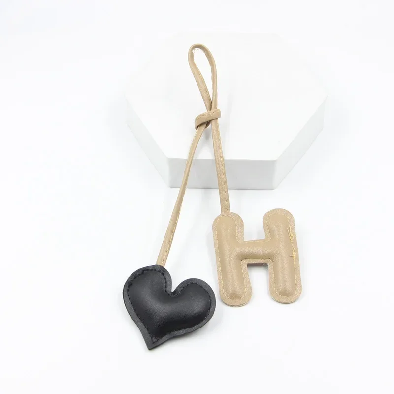 PU Leather Initial Heart H Letter Keychain for Women Cartoon Candy Color Bag Phone Pendant Car Key Chain Couple Keychain