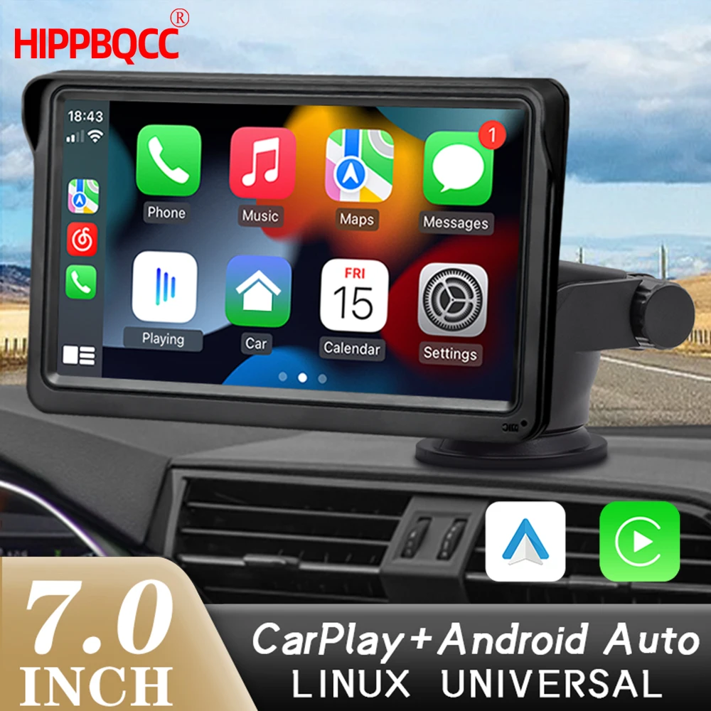 HIPPBQCC 7 Inch Android Auto CarPlay Car Radio Multimedia Video Player IPS Touch Screen AUX Input Bluetooth MirrorLink Universal