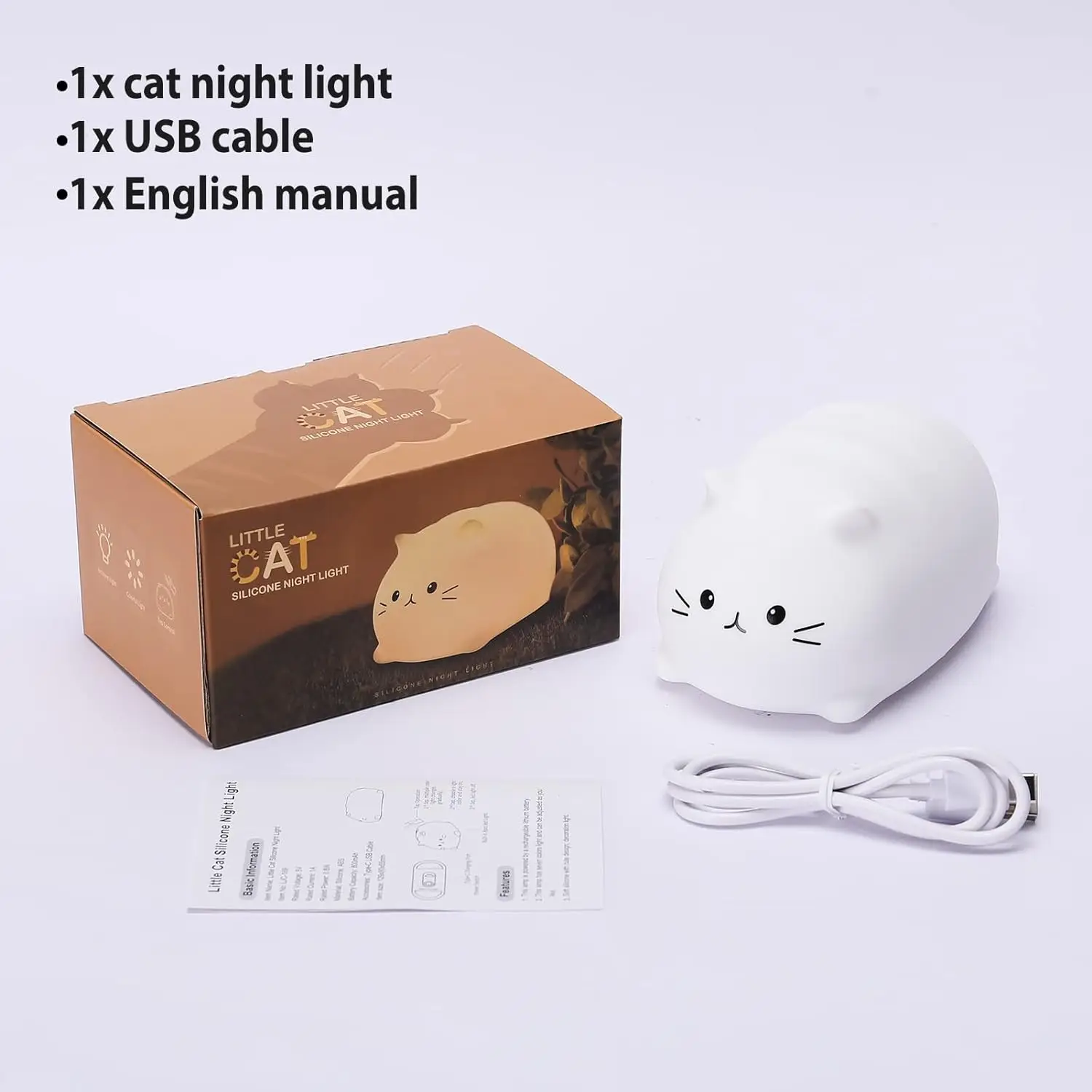 Soft Cat Led Night Light Rechargeable Eye Protection Bedroom Bedside Silicone Lamp For Children Kids  Kitten Baby Gift