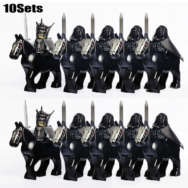 10 Sets Gondor Knight LOTR 9471 Fountain Guard & Castle Roman Solider Black Falcon With Horse Figure Building Block Kids TOYS