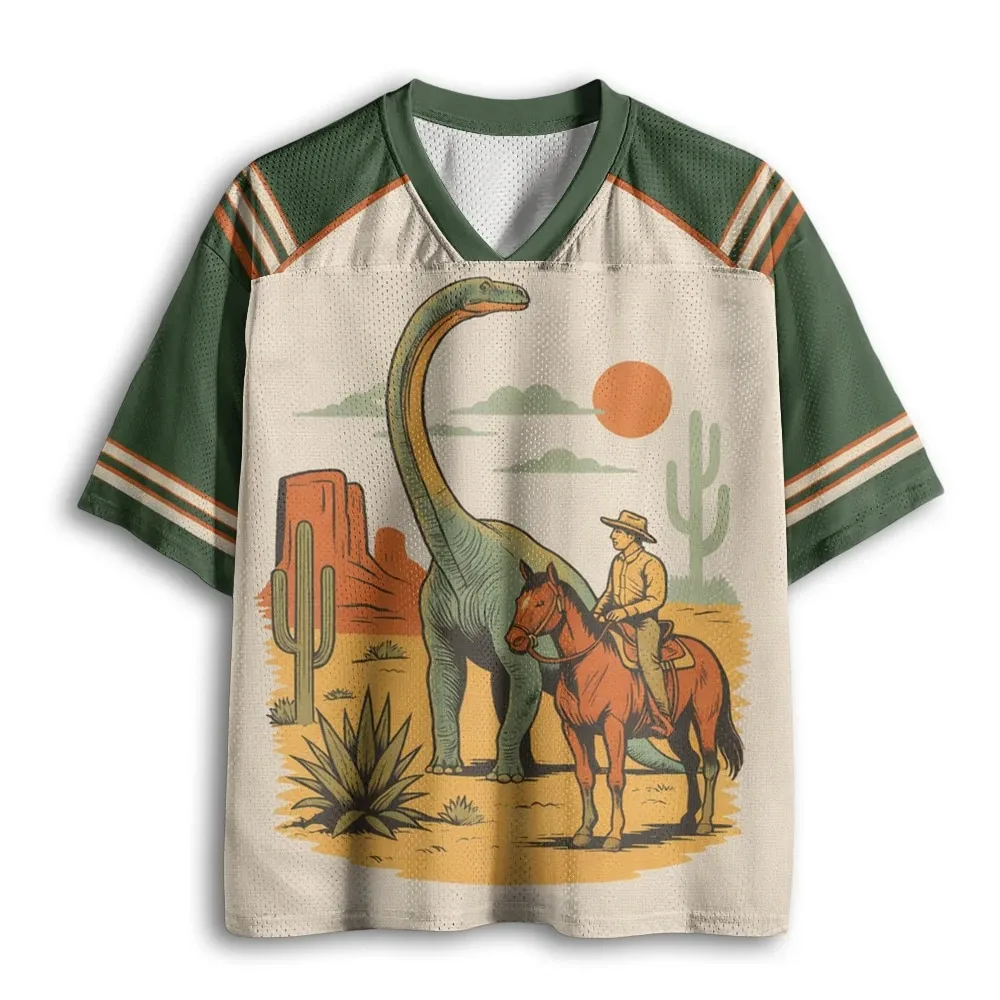 Fun Desert Dinosaur Knight 3D Printed Men's Sportive Breathable Loose VNeck T-Shirt Y2K Street Fashion Trendy Parent-Child Shirt