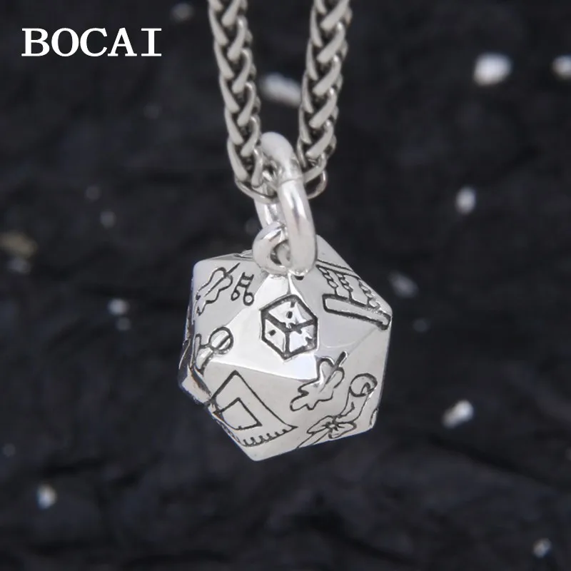 BOCAI New S925 Sterling Silver Vintage Personalized Punk Hip Hop Style Diamond Three Dimensional Dice Pendant Male and Female