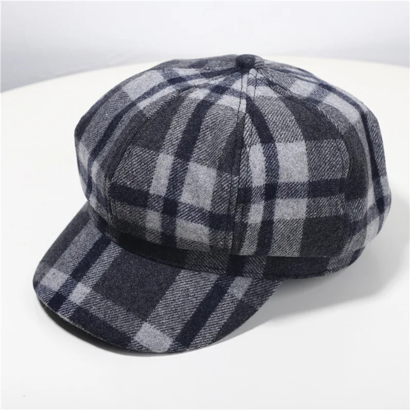 Newsboy/Vintage Plaid Progress Hat Damen Herbst und Winter Wollmalermütze Herren Casual Vielseitiger britischer Hut