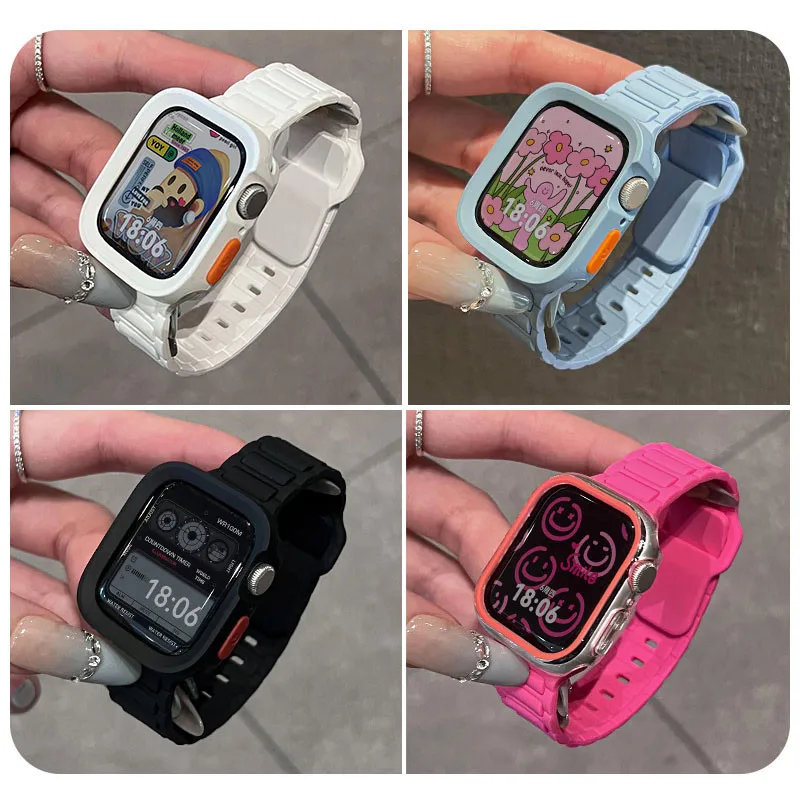 Silicone Case+Strap bracelet correa cover For Apple Watch Ultra 49mm 46mm 44mm 40mm 45mm 41mm for iWatch series 10 8 9 7 6 SE 5 image 5