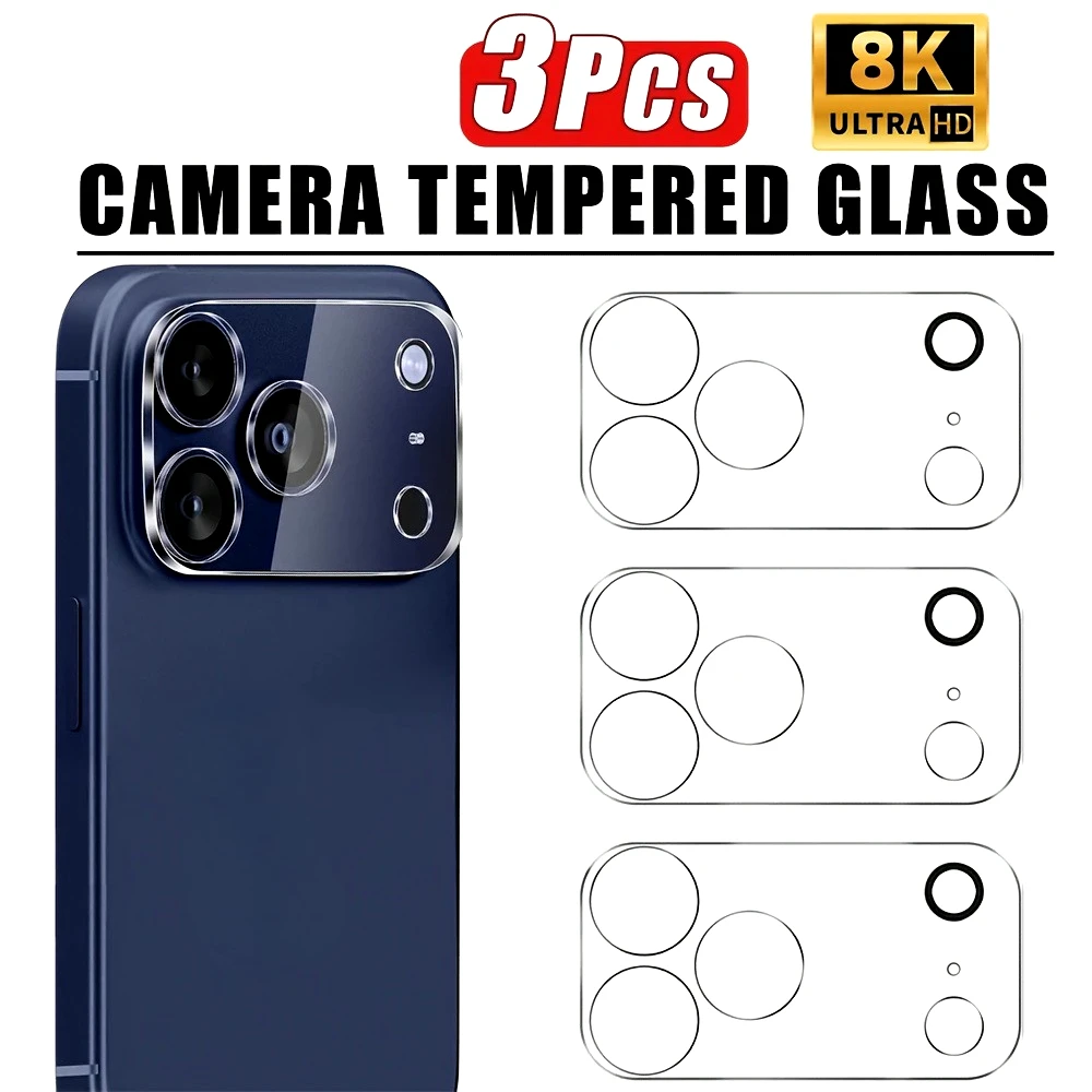 

Комплект из 3 защитных стекол HD Clear для объектива камеры iPhone 17, 16, 15, 14 Pro Max, 13, 12, 11 Pro, Air 16, 15, 14 Plus – Защита от царапин