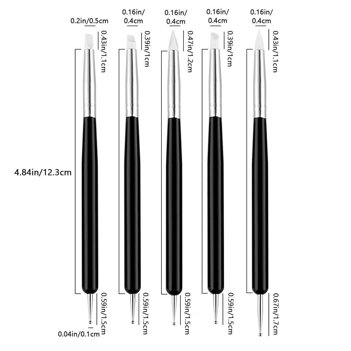 Conjunto de pincéis de silicone para arte em unhas, 5 peças, forro de desenho profissional, detalhes finos, ferramentas de pintura de unhas, kit de pincéis de manicure