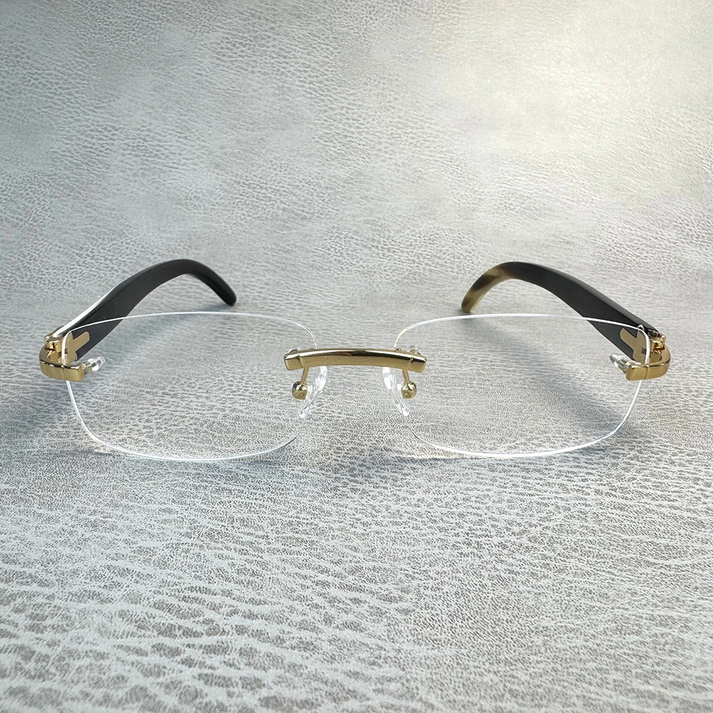 Eyeglass Frames Unique Classic Rimless Square Vintage Eyewear Handmade Black White Horn Reading Prescription Man Glasses Frames