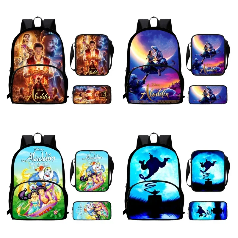 Cartoon Aladdin Child School Bags with Front Pocket,Shoulder Bags,Pencil Bags for Aged 5-10 Cartoon School Backpack Boys Girls