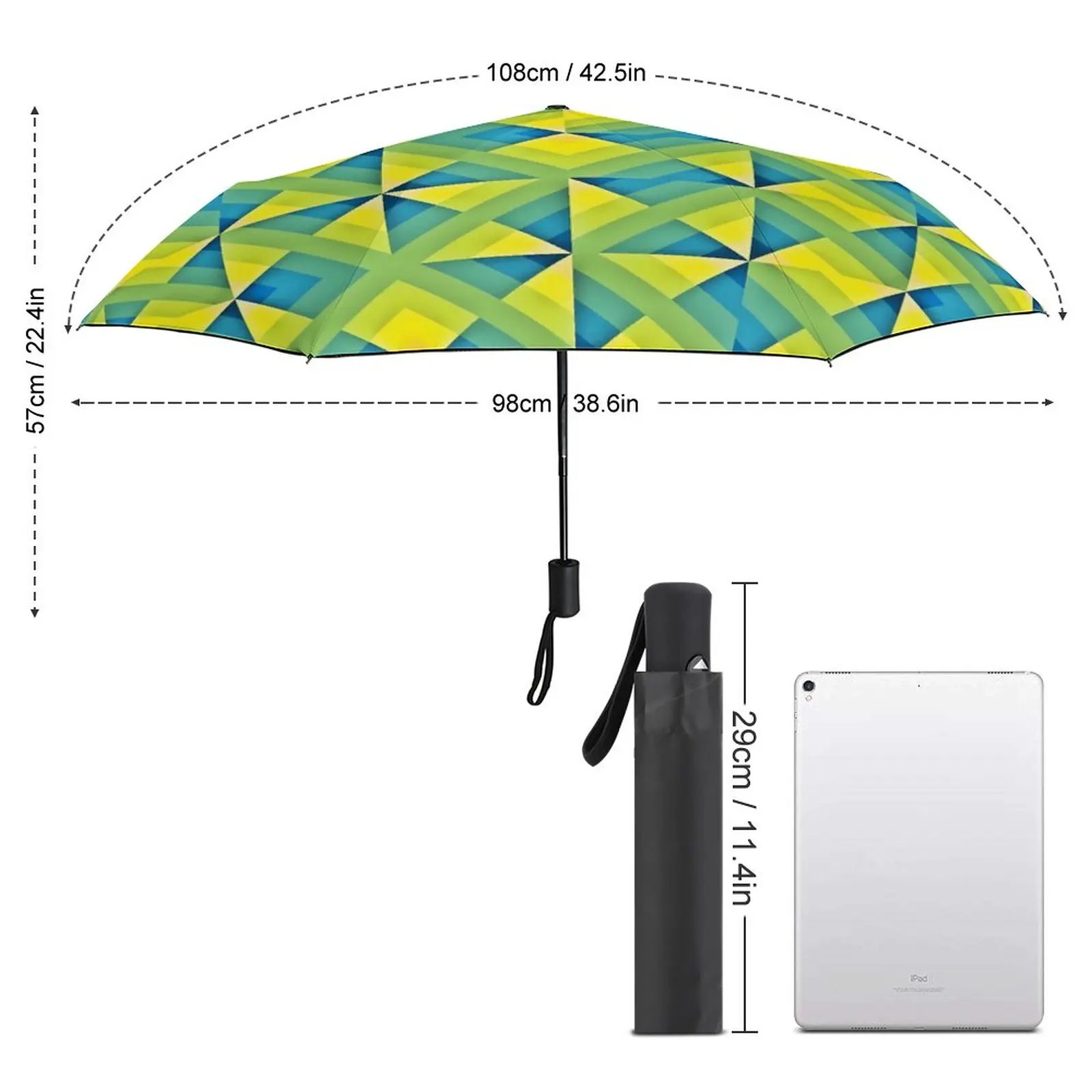 Geo Print Umbrella Blue And Yellow Wholesale Windproof Umbrella Automatic Design Reinforced Backpack Umbrella