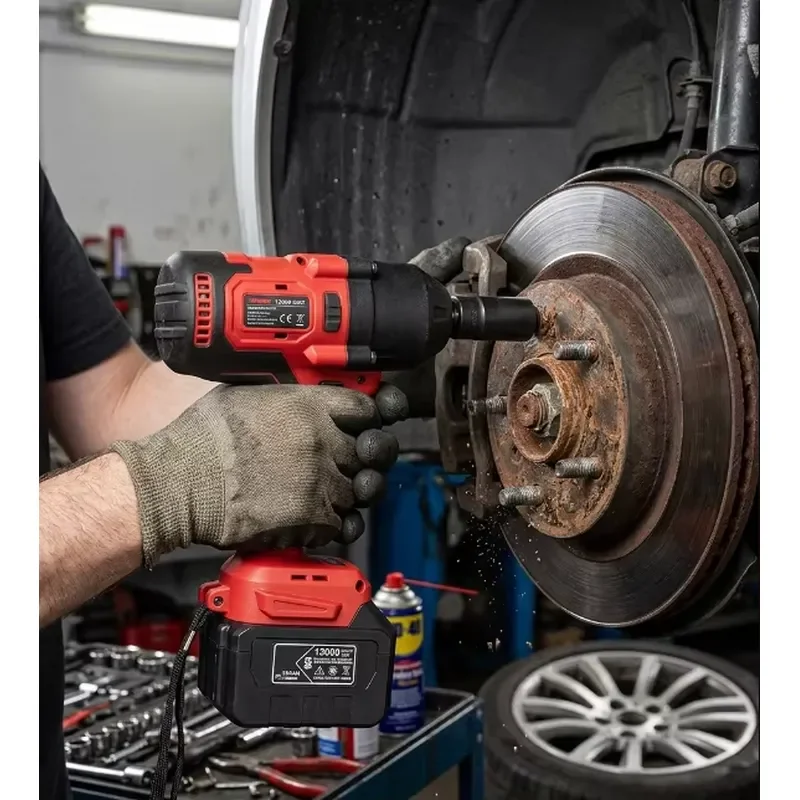 Automotive 1/2 Inch 1500N Brushless Cordless Impact Wrench Portable Electric Impact Kit with Two Rechargeable Batteries