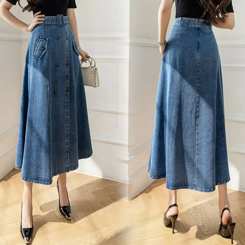 Women Skirts Casual Vintage Chic Solid Retro High-waisted Fashion Casual Elegant Harajuku Design Denim Skirts New