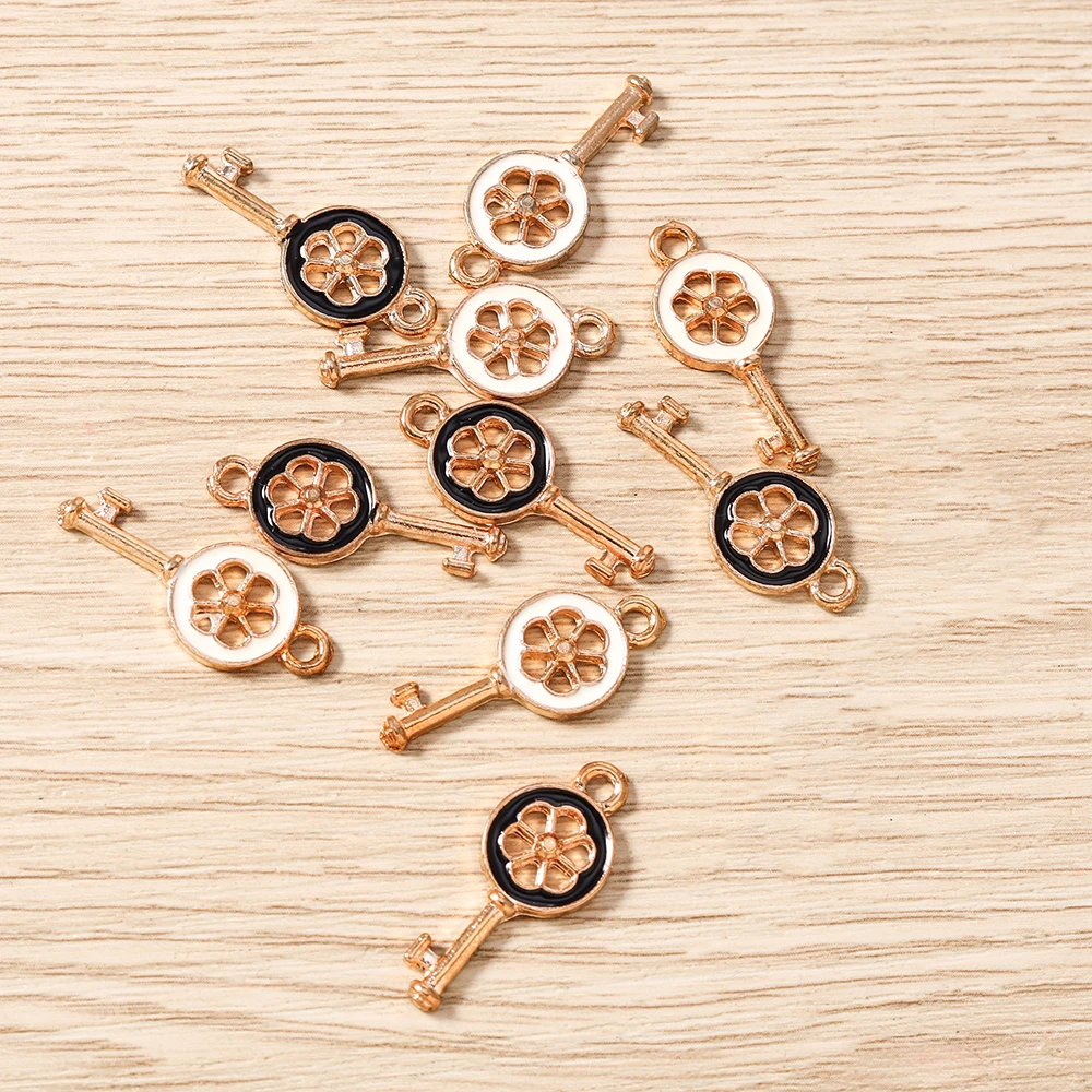 Tusember 20 Stück goldfarbene Emaille-Blumen-Schloss-Schlüssel-Anhänger für Schmuck, Ohrringe, Halsketten, DIY-Armbänder, Zubehör – Detail 3
