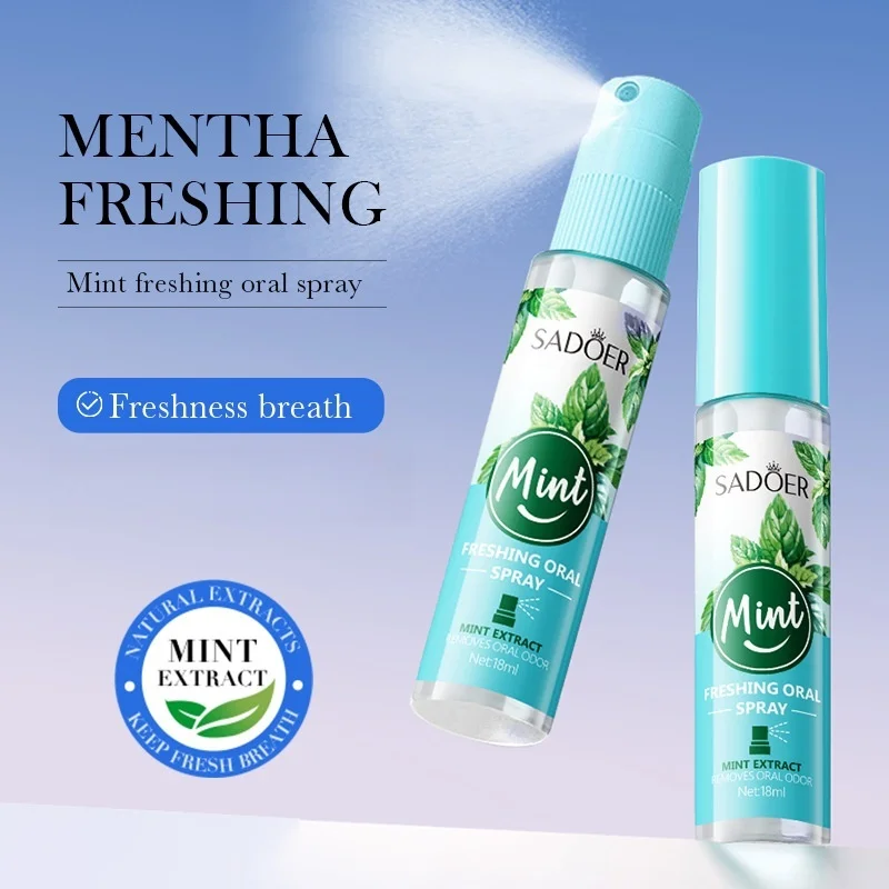 Mint and Peach Flavored Fresh Mouth Spray to Freshen Breath and Eliminate Bad Breath
