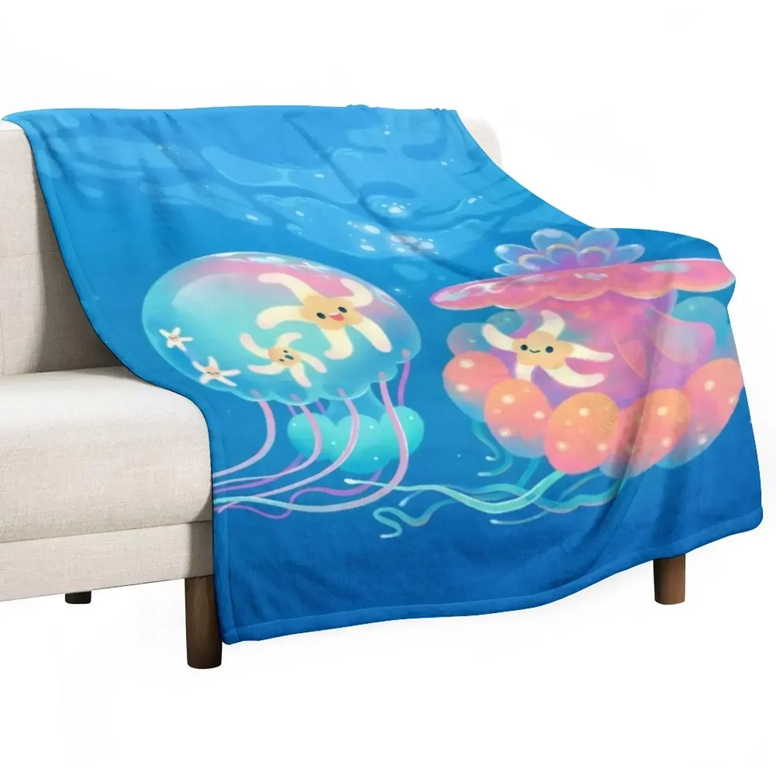 Jellyfish bus Throw Blanket Bed funny gift Nap Thermal anime Single Blankets