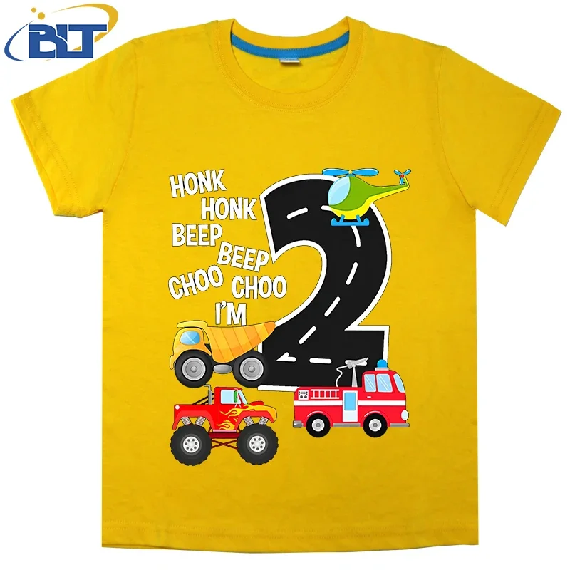 Trucks 2nd Birthday Party Toddler I'm 2 Year Old Bday Birthday T-shirt Summer Cotton Short Sleeve Children's Gift