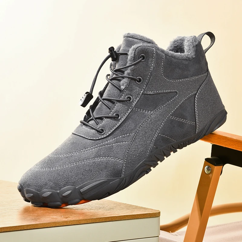 2026 New Men's Winter High Top Hiking Boots Plush Lining Warm Snow Boots Anti Slip Outdoor Cotton Boots Male Casual Ankle Shoes
