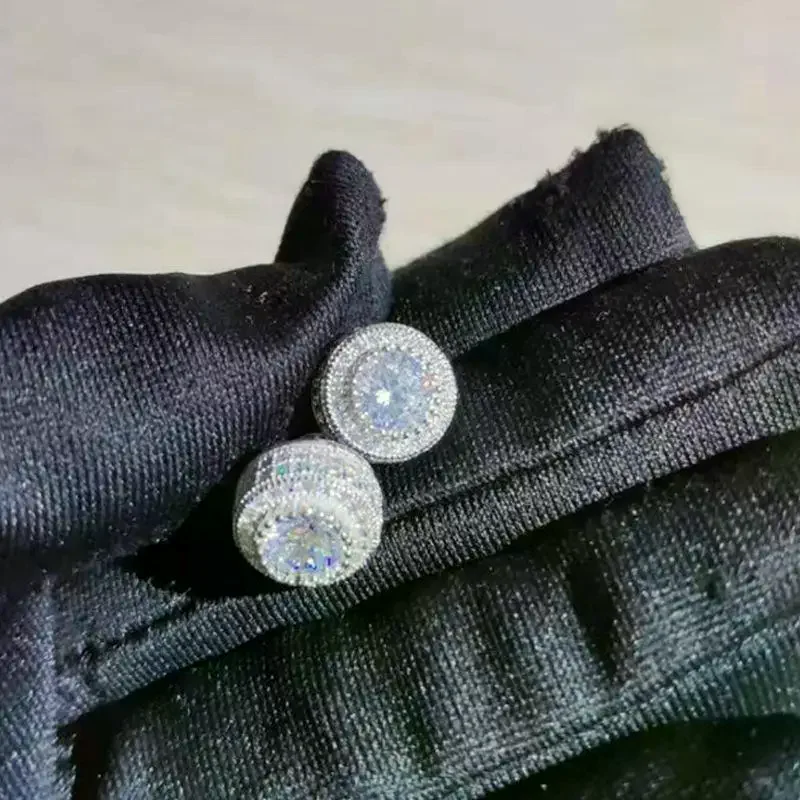 Round Shape Zircon Stud Earrings Ultra Gleaming Geometric Luxury Design Perfect for Office Wear