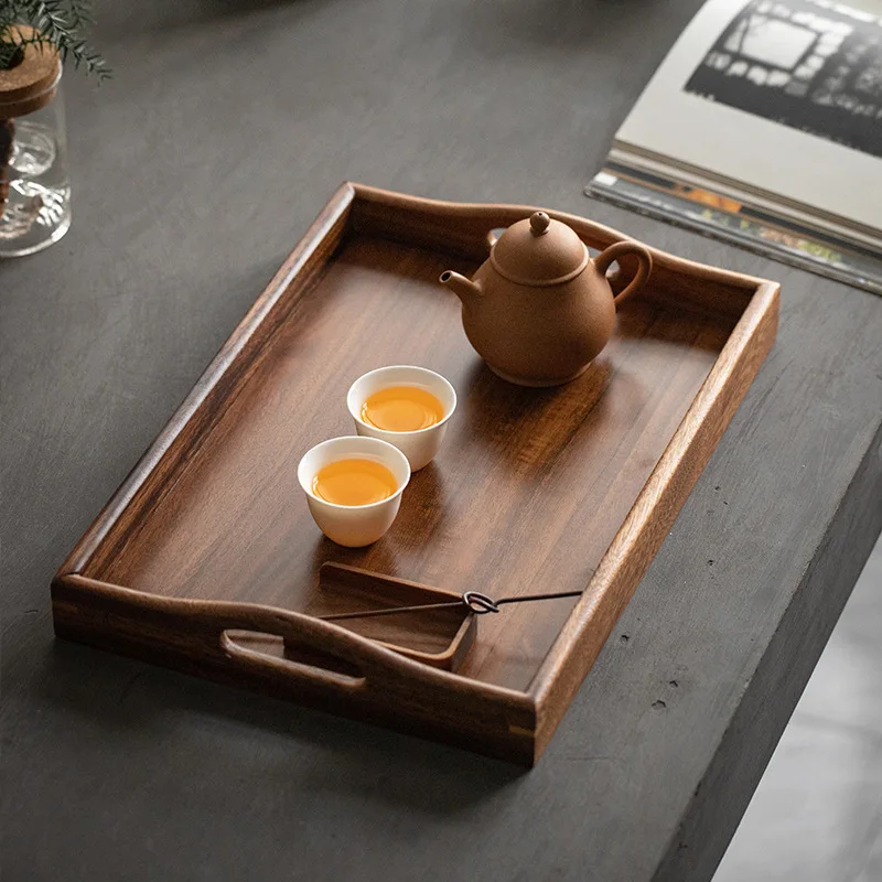 Walnut Wood Serving Tray Rectangle Tea Coffee Snacks Tray with Handle Breakfast Sushi Dessert Cake Plate Home Hotel Decoration