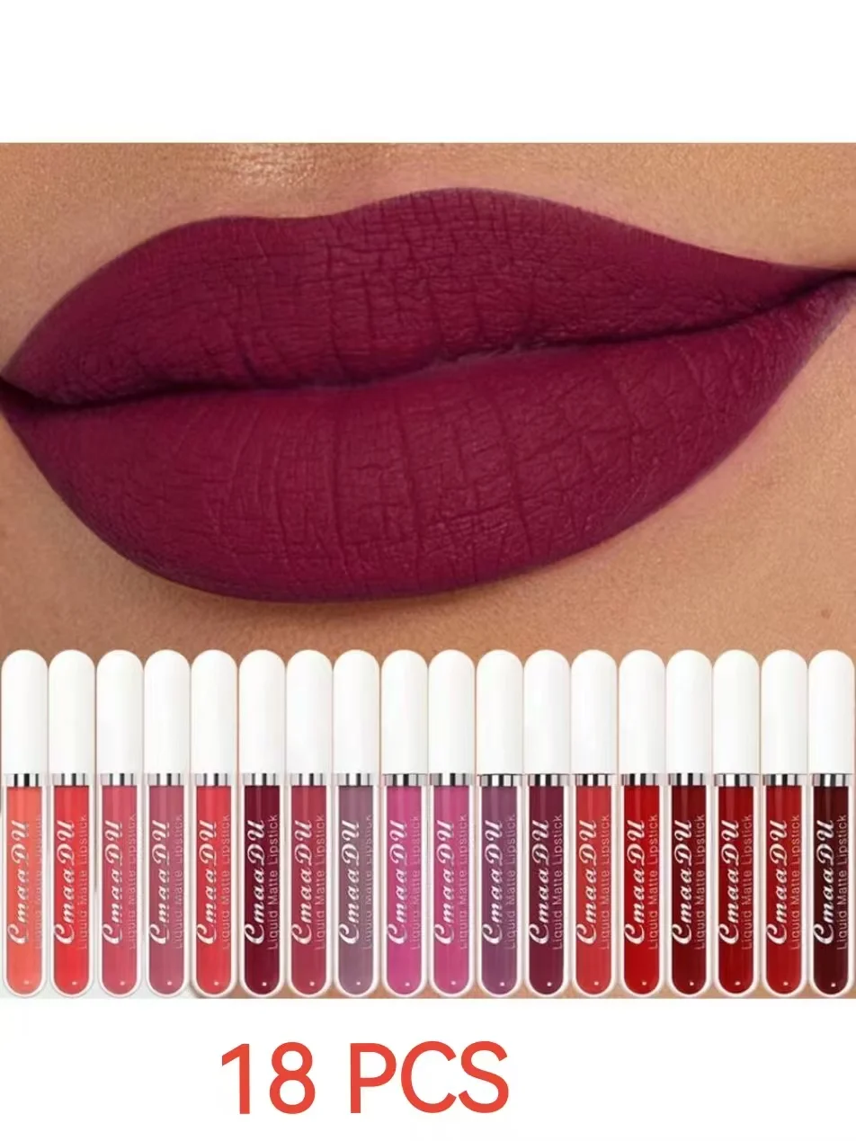 Aksamitny błyszczyk do ust Matowa pomadka 18 szt./zestaw: Długotrwały, wodoodporny, powiększający objętość ust, wielofunkcyjny, jaskrawy czerwony, pomarańczowo-czerwony, Y2K, Walentynki