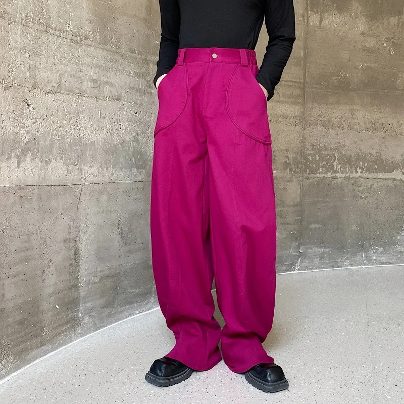 

SYUHGFA New Chic Men's Flare Pants Personality Male Korean Style Casual Solid Color Pocket Lantern Leg Trousers Spring 2024