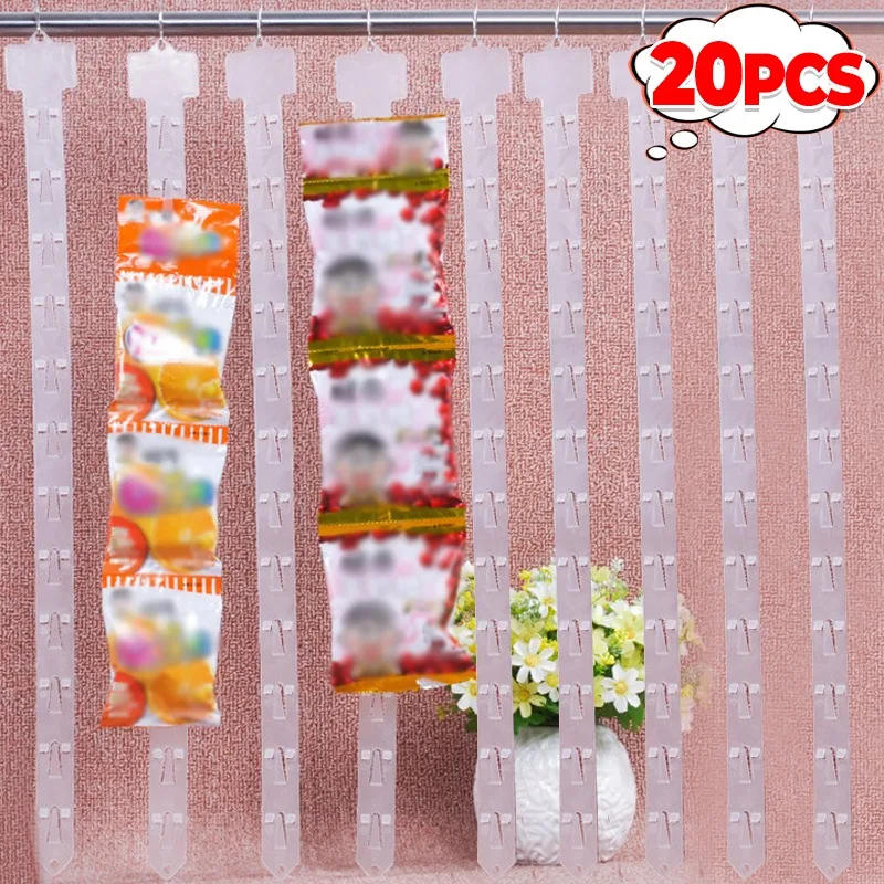 

20/1 шт. пластиковая подвесная лента для закусок, прозрачная универсальная подвесная лента для пищевых продуктов, вешалка для дисплея, рынки, зажим для дома, полоска для товаров