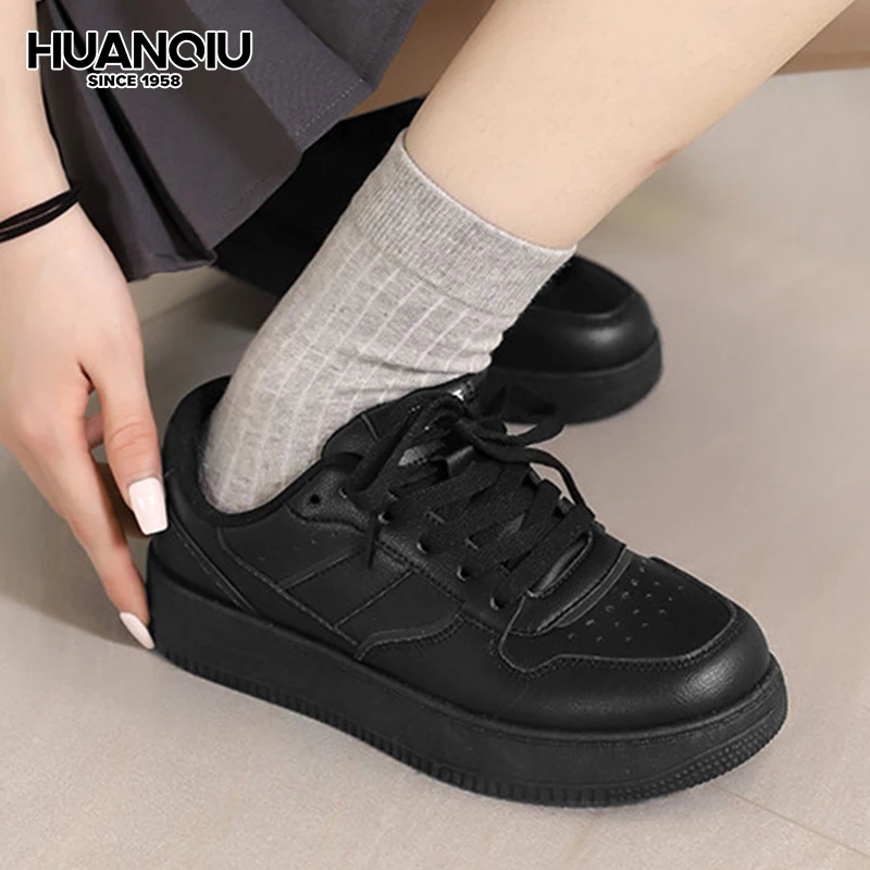 

HuanQiu Women's Shoes 2026 New Genuine Leather Women Sneakers Round Toe Flats Shoes Comfortable Lace-up Casual Ladies Shoes