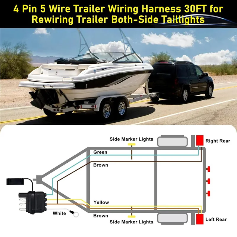 

A51K-Wishbond Комплект фонарей для прицепа-30 футов 4-контактный 5-проводной жгут проводов прицепа с разъемом для хвостовых, тормозных и указателей поворота