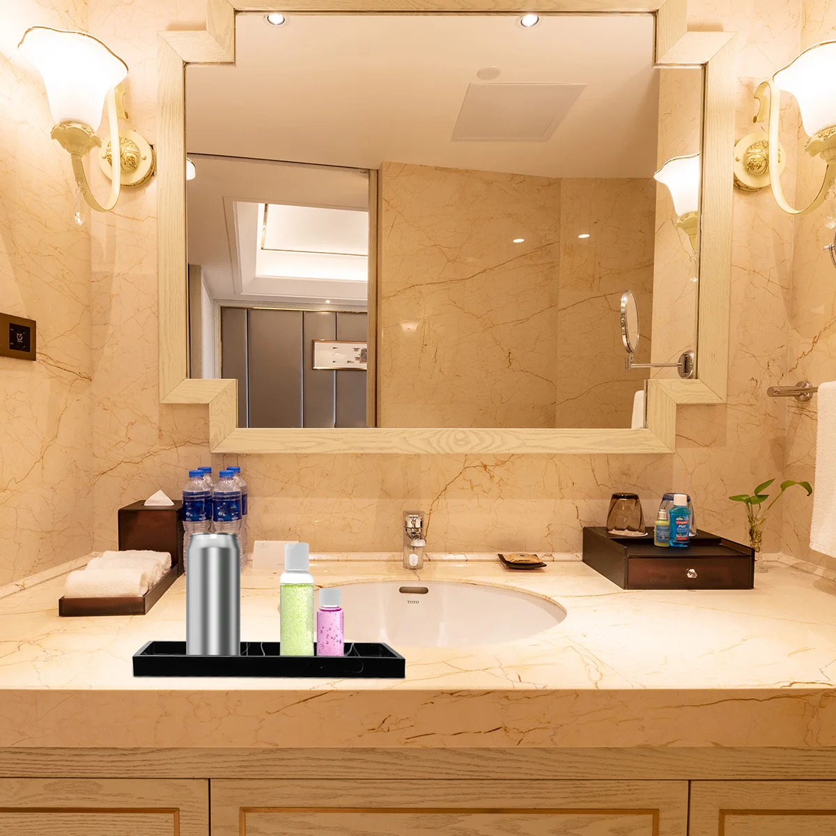 

1Pcs Marble Texture Resin Bathroom Tray Storage Tray for Washroom Kitchen Bedroom Shower Room