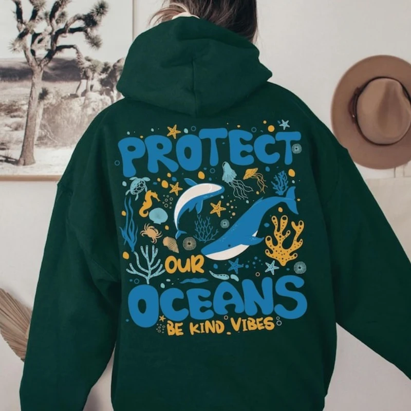 

Одинаковые толстовки с капюшоном Protect Our Oceans для пляжного серфинга, осенне-зимняя толстовка с длинными рукавами, сохраняющая тепло, свободный повседневный пуловер для взрослых