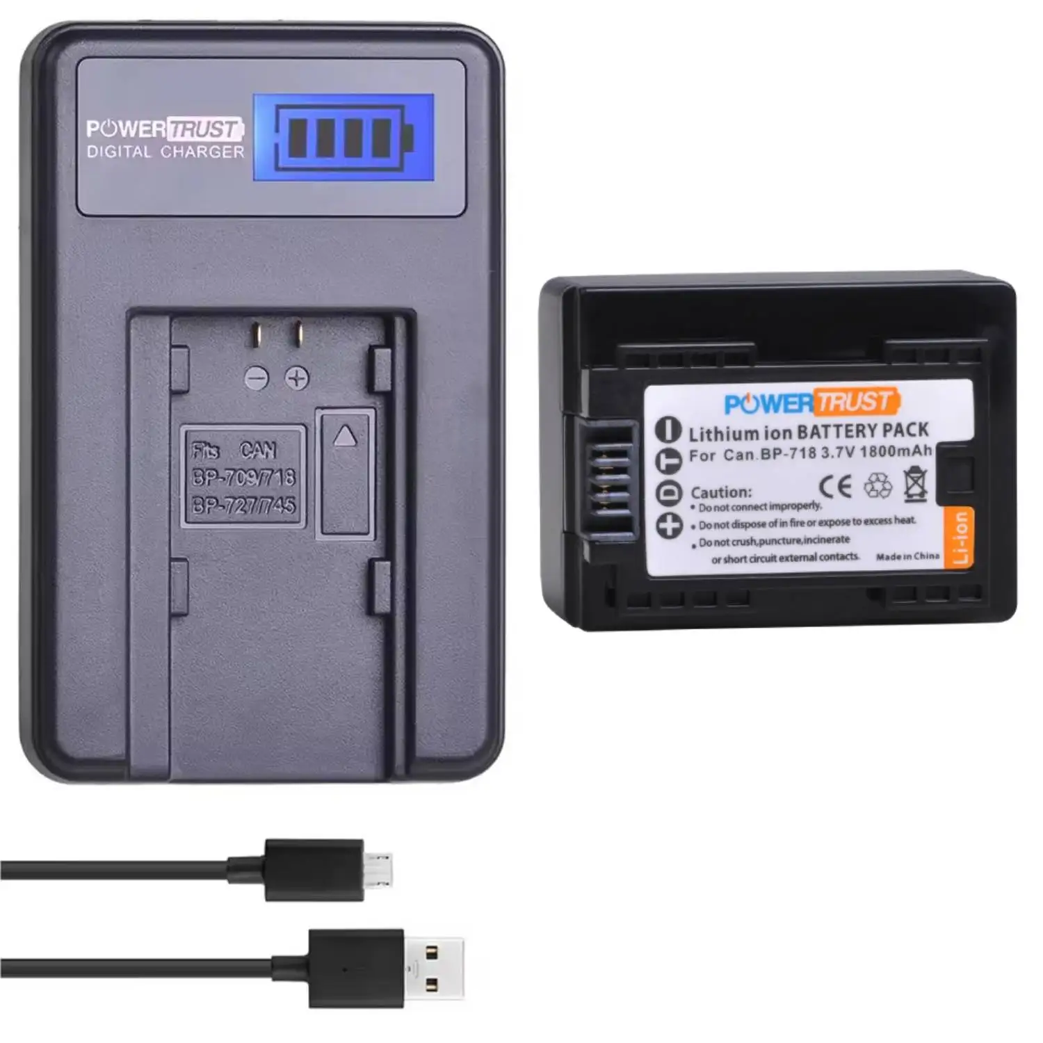 PowerTrust BP-718 Battery +LCD USB Charger for Canon LEGRIA HF R306 R706 806 R76 R86 R36 R46 R38 R56 R66 R506 R606