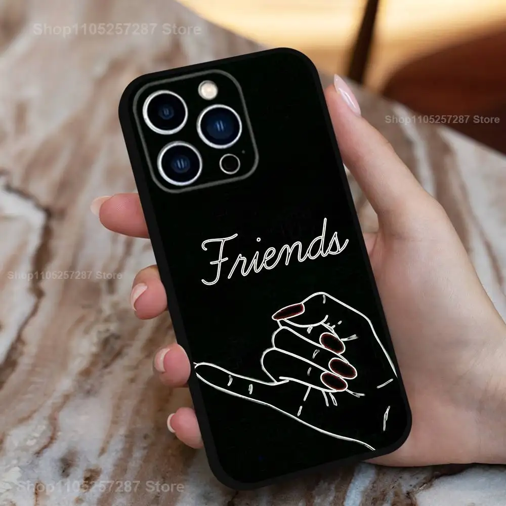Girls Bff Best Friends Art Case For iPhone 12,14,15,16,17,13,11,X,Mini,Plus,Pro Max,8,7,XR,SE,XS,Soft Silicone Black