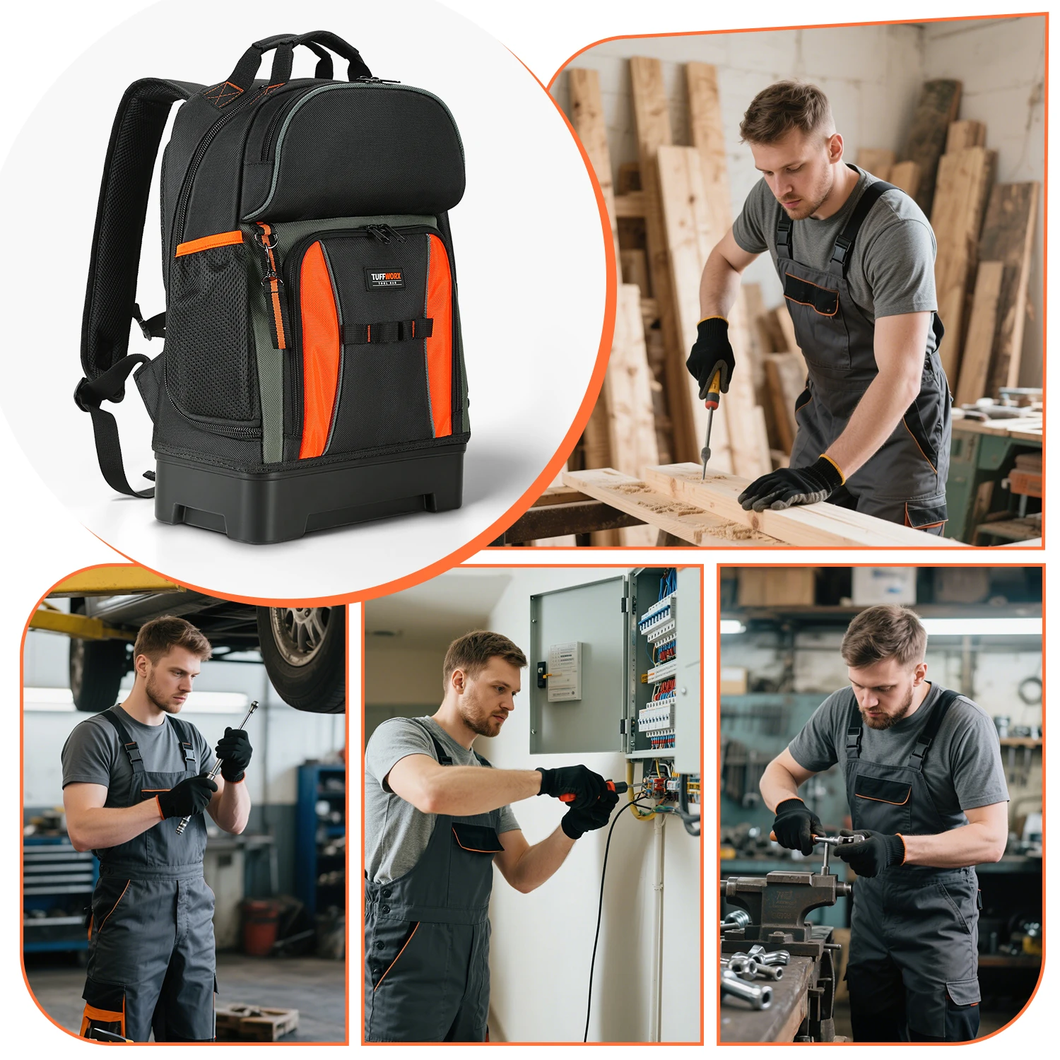 Tool Bag Backpack, Durable Electrician Backpack with Multiple Pockets for Hand Tools ,Molded Bottom, Electrician Tool Bag